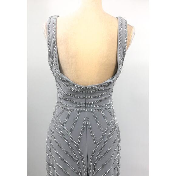 AQUA FORMAL Women's Embellished Column Gown Size 8 Silver Sleeveless NWT FLAW - Picture 8 of 16